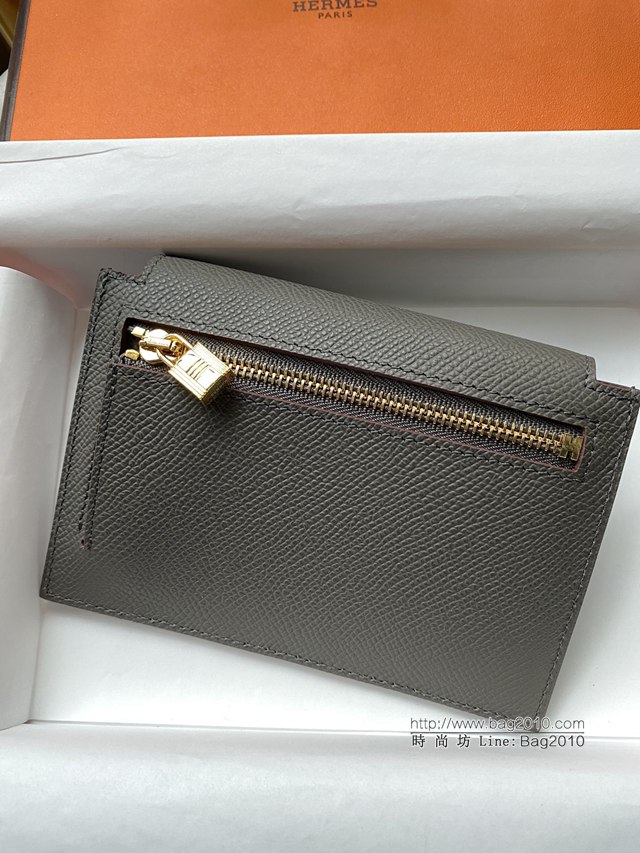 Hermes卡包 愛馬仕原版Kelly Pocket Epsom皮 Hermes新款小錢包 錫器灰金扣  tdh2175